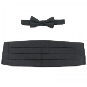 Boys Grey Satin Cummerbund and Dickie Bow Tie Box Set